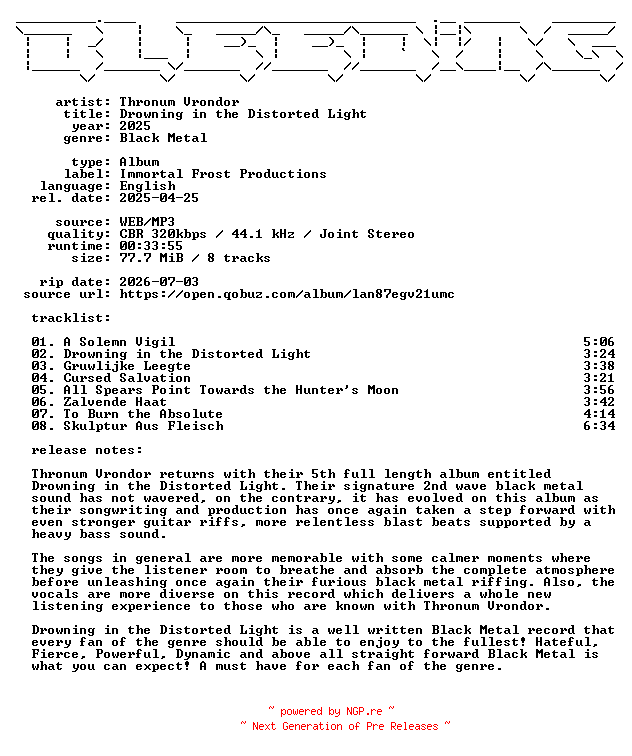 NFO for the release Thronum_Vrondor-Drowning_in_the_Distorted_Light-WEB-2025-BLEEDiNG by BLEEDiNG