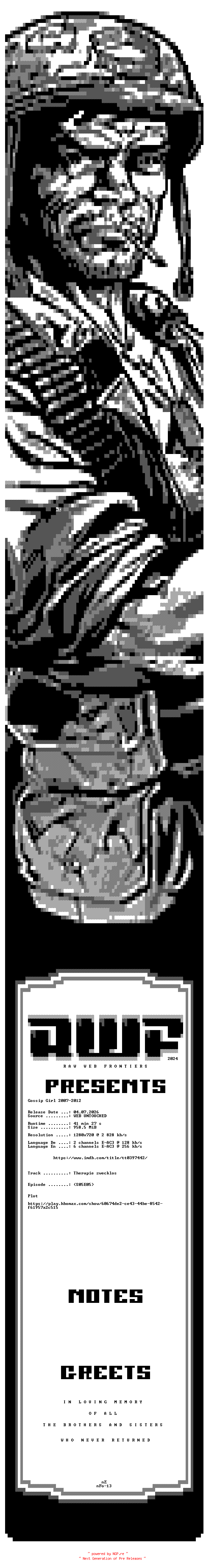 NFO for the release Gossip.Girl.S05E05.Therapie.zwecklos.German.DL.720p.WebHD.H264-RWF by RWF