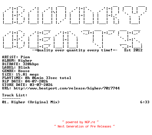 NFO for the release Piem-Higher-(BLINK010D)-SINGLE-WEB-2026-BB by BB