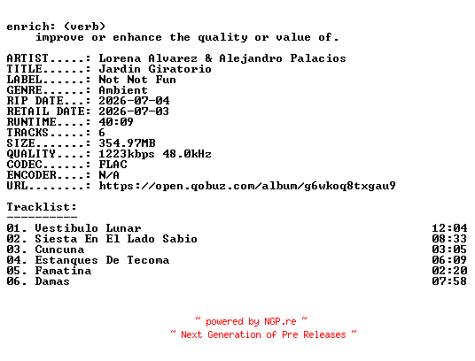 NFO for the release Lorena_Alvarez_and_Alejandro_Palacios-Jardin_Giratorio-24BIT-WEB-FLAC-2026-ENRiCH by ENRiCH