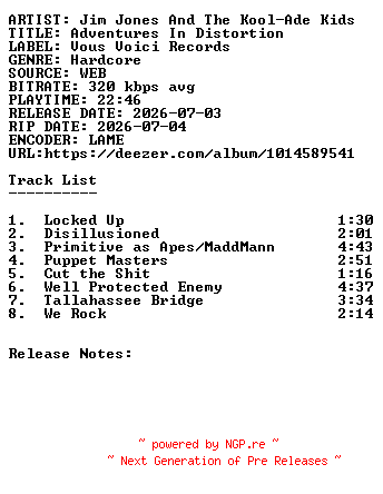 NFO for the release Jim_Jones_and_The_Kool-Ade_Kids-Adventures_In_Distortion-WEB-2026-SDR by SDR