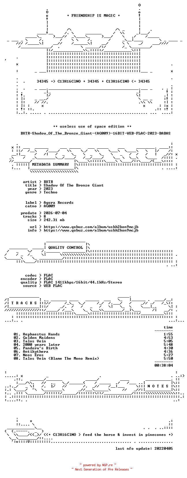 NFO for the release BXTR-Shadow_Of_The_Bronze_Giant-(AG009)-16BIT-WEB-FLAC-2023-BABAS by BABAS