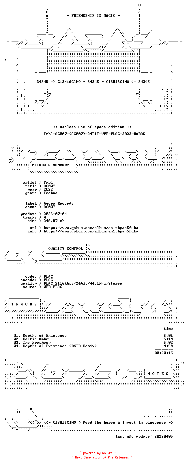 NFO for the release Trbl-AG007-(AG007)-24BIT-WEB-FLAC-2022-BABAS by BABAS