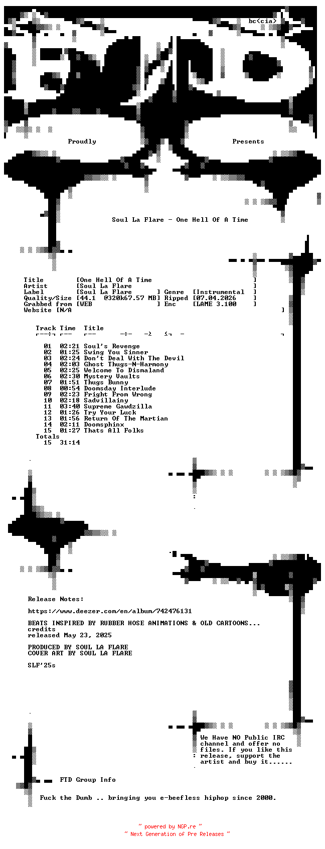 NFO for the release Soul_La_Flare-One_Hell_Of_A_Time-WEB-2025-FTD by FTD