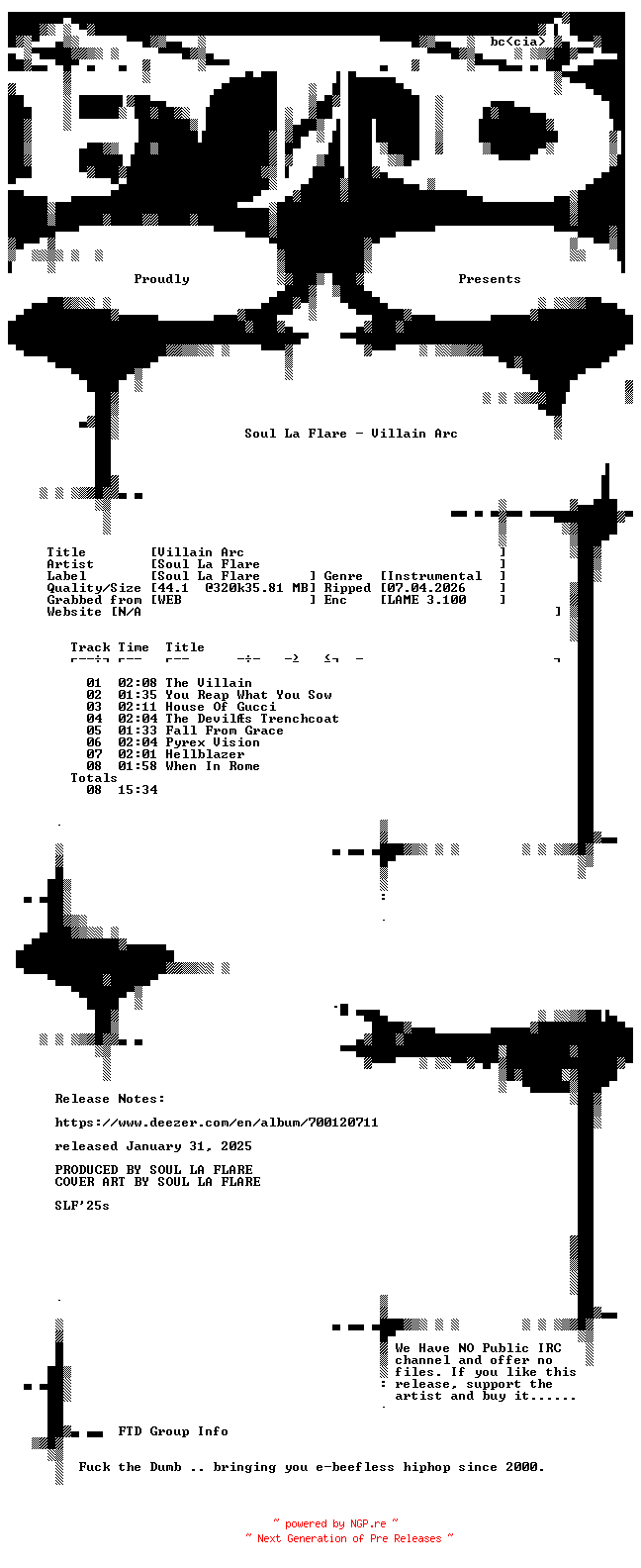 NFO for the release Soul_La_Flare-Villain_Arc-WEB-2025-FTD by FTD