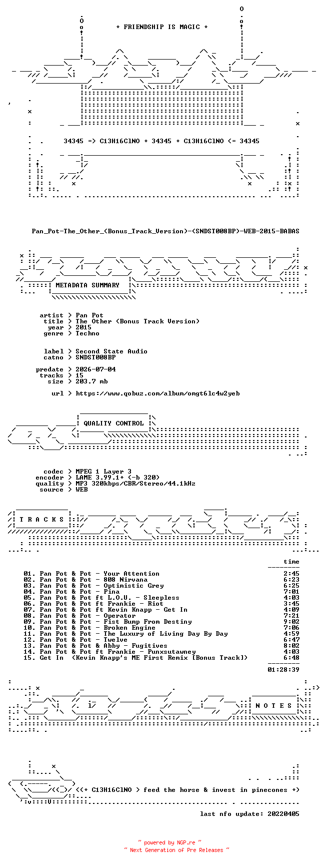 NFO for the release Pan_Pot-The_Other_(Bonus_Track_Version)-(SNDST008BP)-WEB-2015-BABAS by BABAS