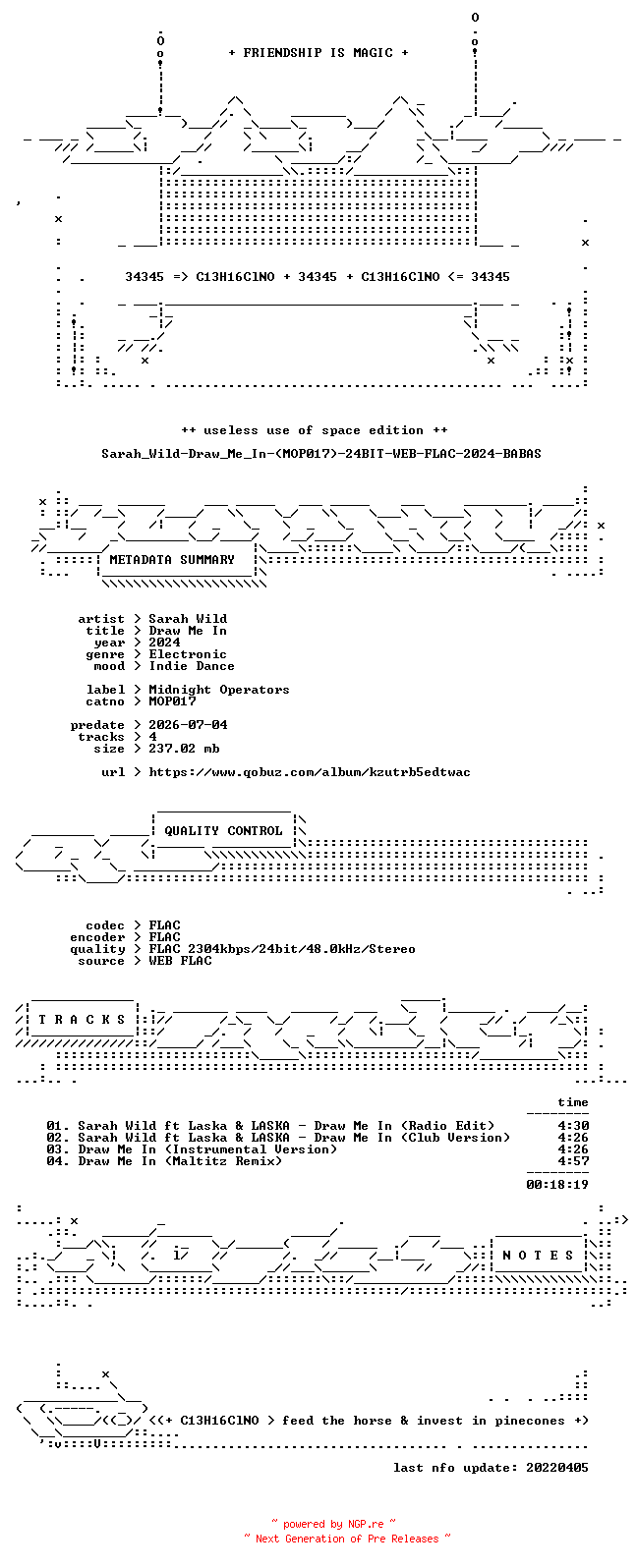 NFO for the release Sarah_Wild-Draw_Me_In-(MOP017)-24BIT-WEB-FLAC-2024-BABAS by BABAS
