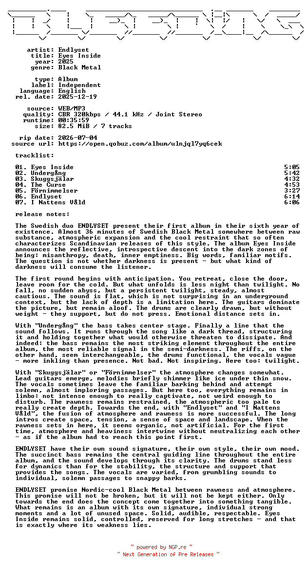 NFO for the release Endlyset-Eyes_Inside-WEB-2025-BLEEDiNG by BLEEDiNG