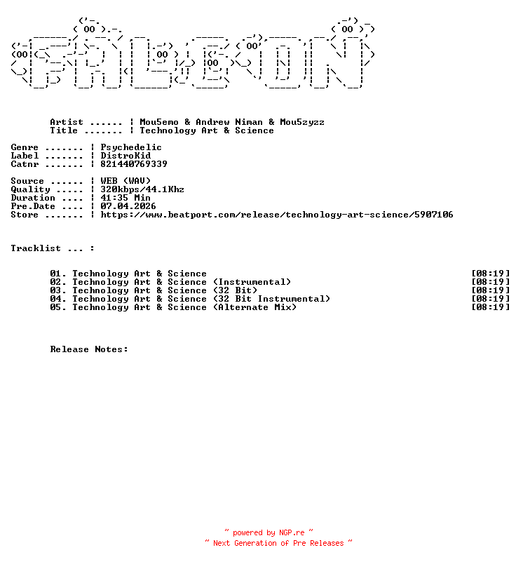 NFO for the release Mou5emo_And_Andrew_Niman_And_Mou5zyzz-Technology_Art_And_Science-(821440769339)-WEB-2026-FALCON by FALCON