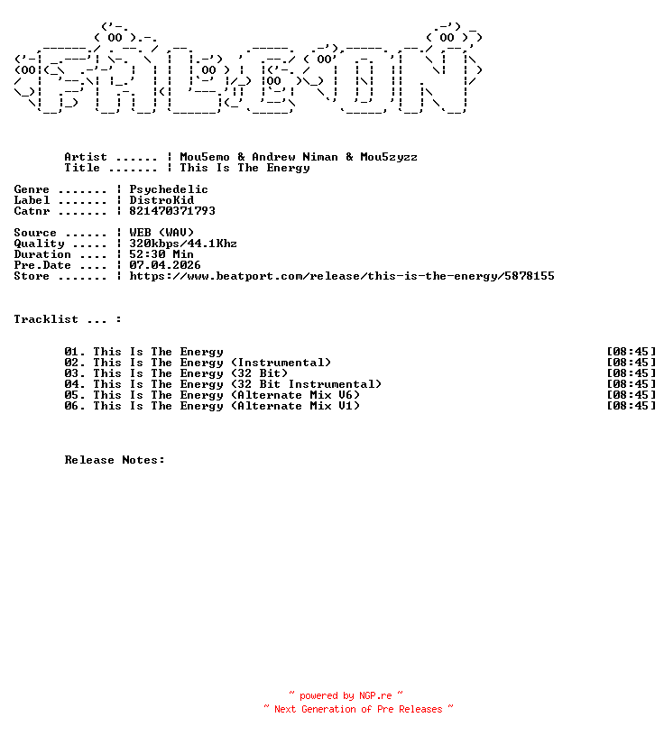 NFO for the release Mou5emo_And_Andrew_Niman_And_Mou5zyzz-This_Is_The_Energy-(821470371793)-WEB-2026-FALCON by FALCON