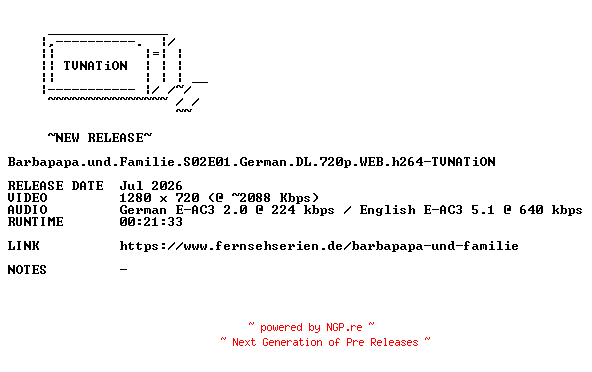 NFO for the release Barbapapa.und.Familie.S02E01.German.DL.720p.WEB.h264-TVNATiON by TVNATiON