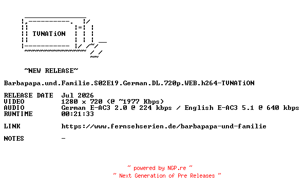 NFO for the release Barbapapa.und.Familie.S02E19.German.DL.720p.WEB.h264-TVNATiON by TVNATiON