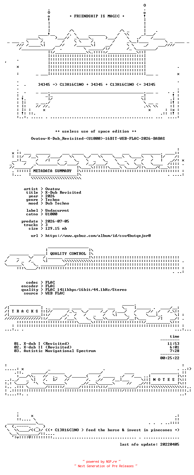 NFO for the release Ovatow-X-Dub_Revisited-(U1000)-16BIT-WEB-FLAC-2026-BABAS by BABAS
