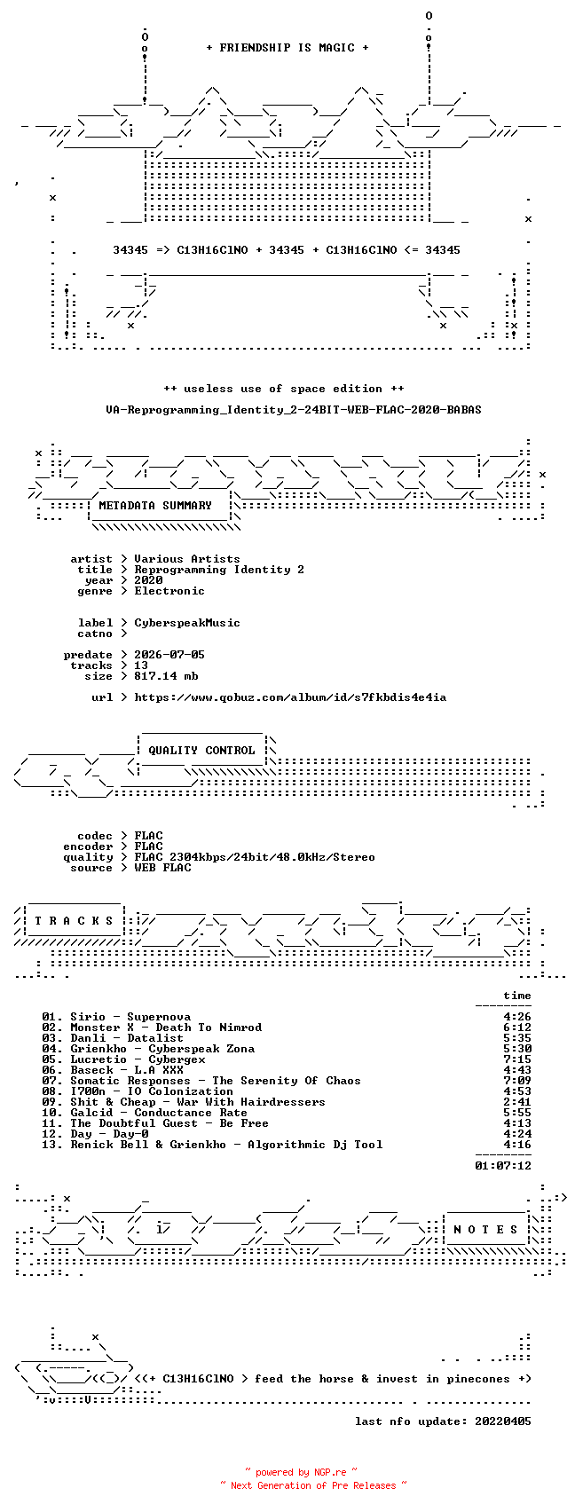 NFO for the release VA-Reprogramming_Identity_2-24BIT-WEB-FLAC-2020-BABAS by BABAS