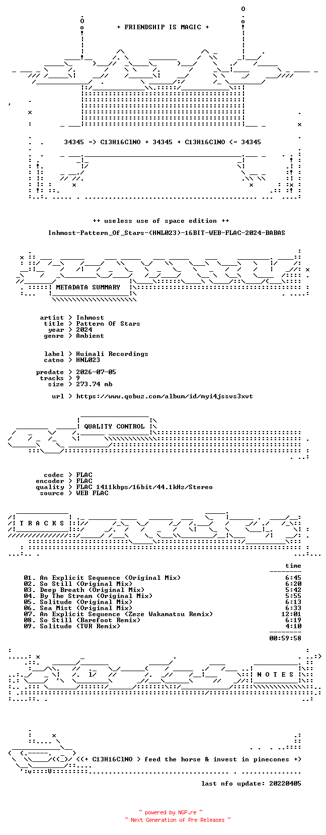 NFO for the release Inhmost-Pattern_Of_Stars-(HNL023)-16BIT-WEB-FLAC-2024-BABAS by BABAS