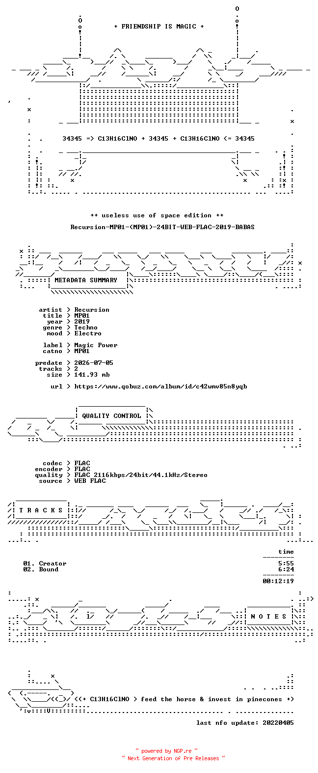 NFO for the release Recursion-MP01-(MP01)-24BIT-WEB-FLAC-2019-BABAS by BABAS