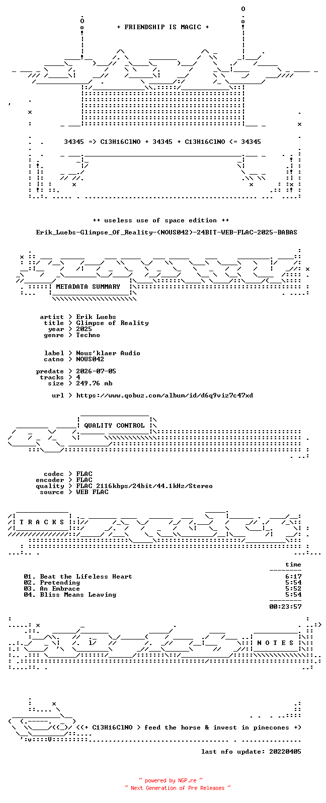 NFO for the release Erik_Luebs-Glimpse_Of_Reality-(NOUS042)-24BIT-WEB-FLAC-2025-BABAS by BABAS