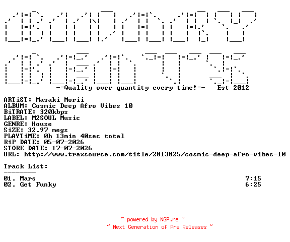 NFO for the release Masaki_Morii-Cosmic_Deep_Afro_Vibes_10-(M2SM073)-WEB-2026-BB by BB