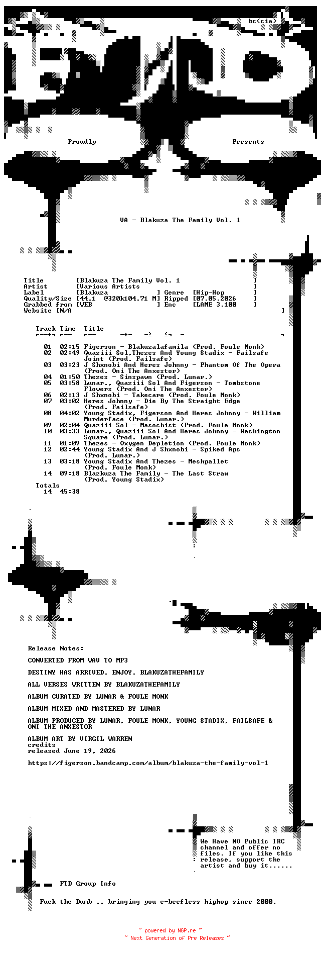 NFO for the release VA-Blakuza_The_Family_Vol._1-WEB-2026-FTD_INT by FTD_INT