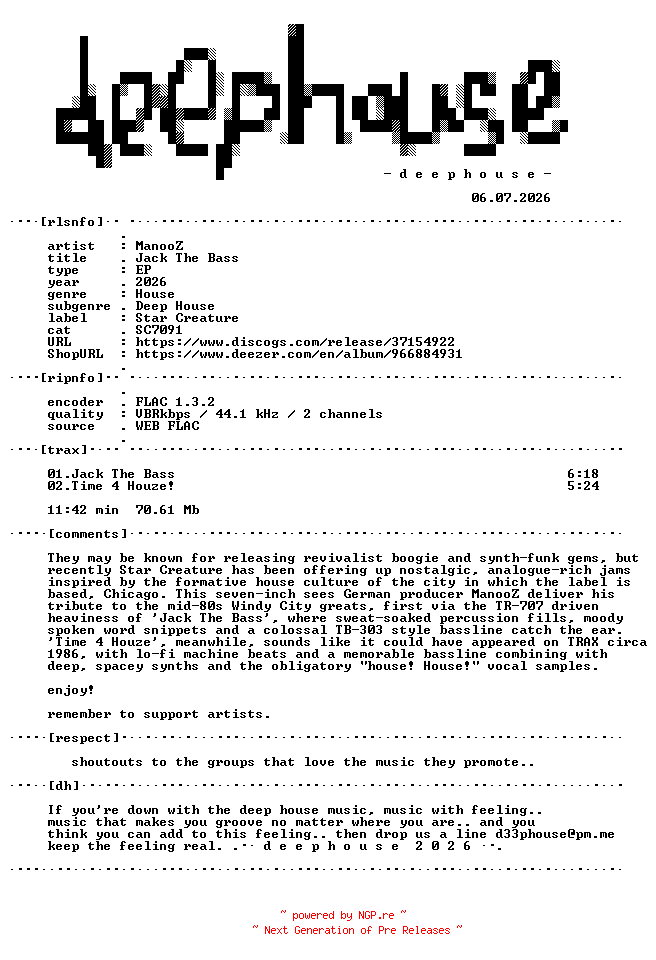 NFO for the release Manooz-Jack_The_Bass-(SC7091)-16BIT-WEB-FLAC-2026-dh by dh