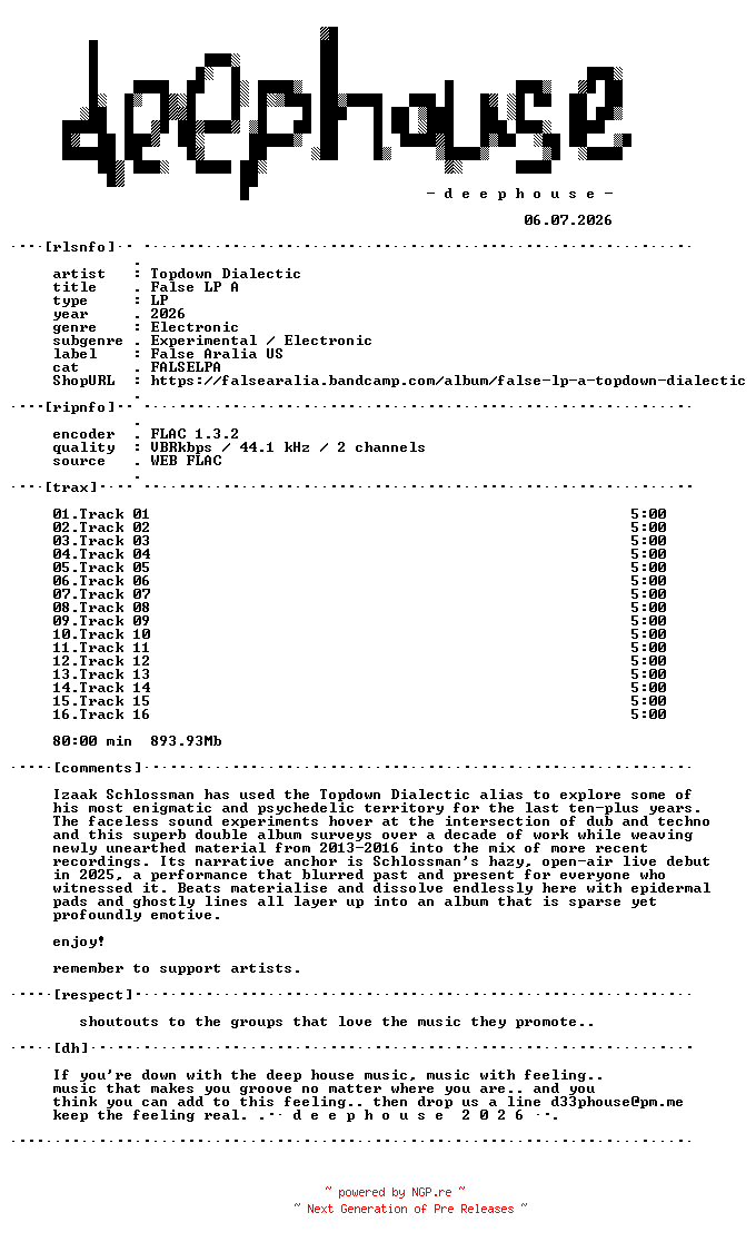 NFO for the release Topdown_Dialectic-False_LP_A-(FALSELPA)-24BIT-WEB-FLAC-2026-dh by dh