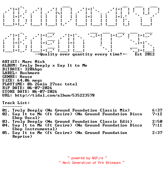 NFO for the release Marc_Misk-Truly_Deeply_x_Say_It_To_Me-(RSH318)-WEB-2026-BB by BB