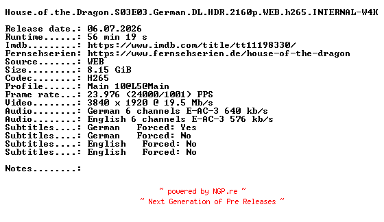 NFO for the release House.of.the.Dragon.S03E03.German.DL.HDR.2160p.WEB.h265.INTERNAL-W4K by W4K