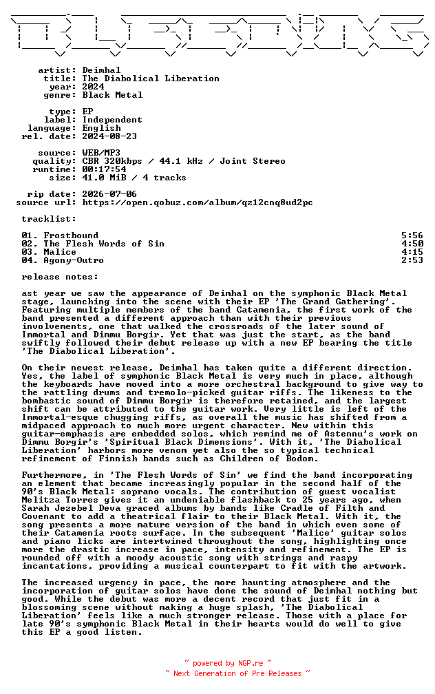 NFO for the release Deimhal-The_Diabolical_Liberation-EP-WEB-2024-BLEEDiNG by BLEEDiNG