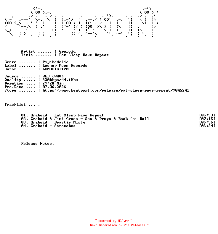 NFO for the release Graboid-Eat_Sleep_Rave_Repeat-(LOMODIGI120)-WEB-2026-FALCON by FALCON