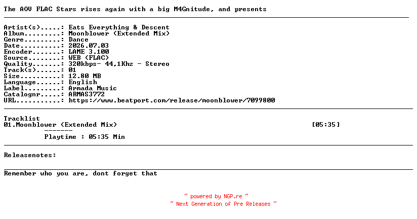 NFO for the release Eats_Everything_And_Descent-Moonblower_(Extended_Mix)-(ARMAS3772)-SINGLE-WEB-2026-AOV by AOV