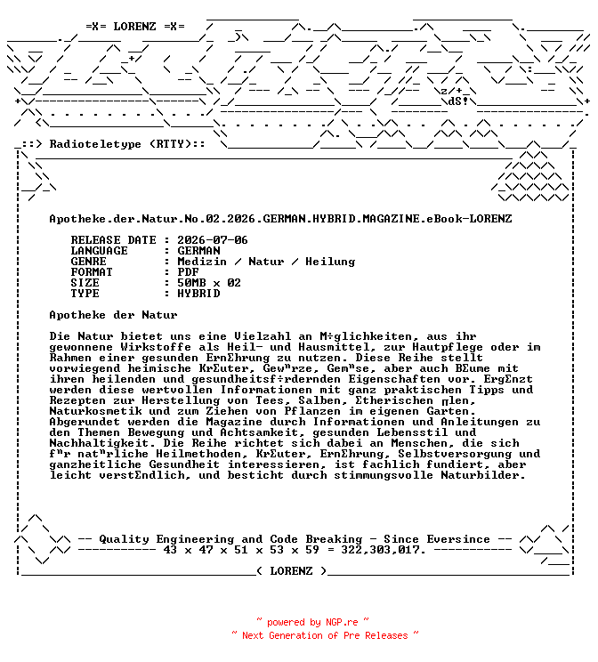 NFO for the release Apotheke.der.Natur.No.02.2026.GERMAN.HYBRID.MAGAZINE.eBook-LORENZ by LORENZ
