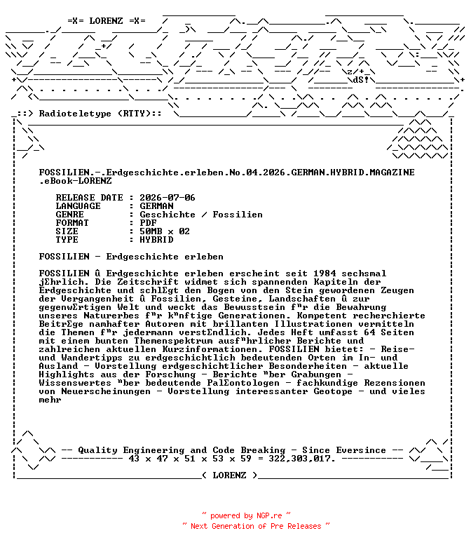 NFO for the release FOSSILIEN.-.Erdgeschichte.erleben.No.04.2026.GERMAN.HYBRID.MAGAZINE.eBook-LORENZ by LORENZ