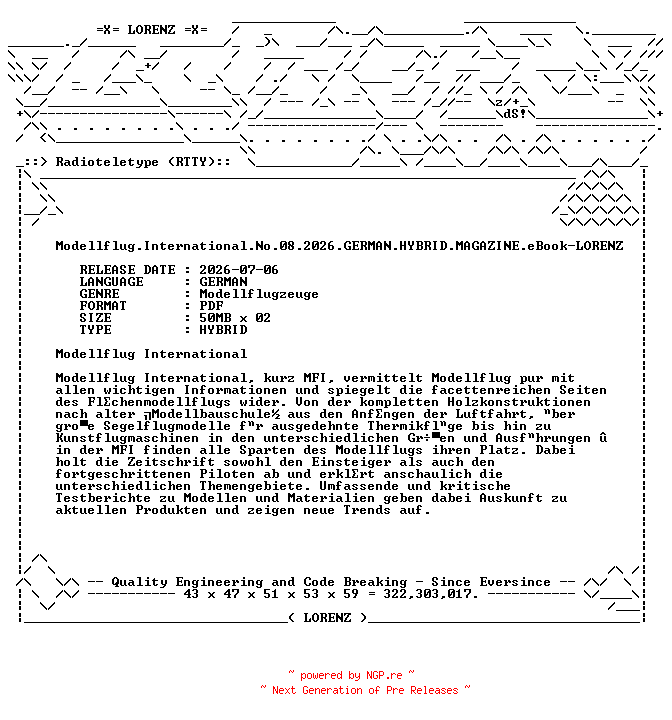 NFO for the release Modellflug.International.No.08.2026.GERMAN.HYBRID.MAGAZINE.eBook-LORENZ by LORENZ