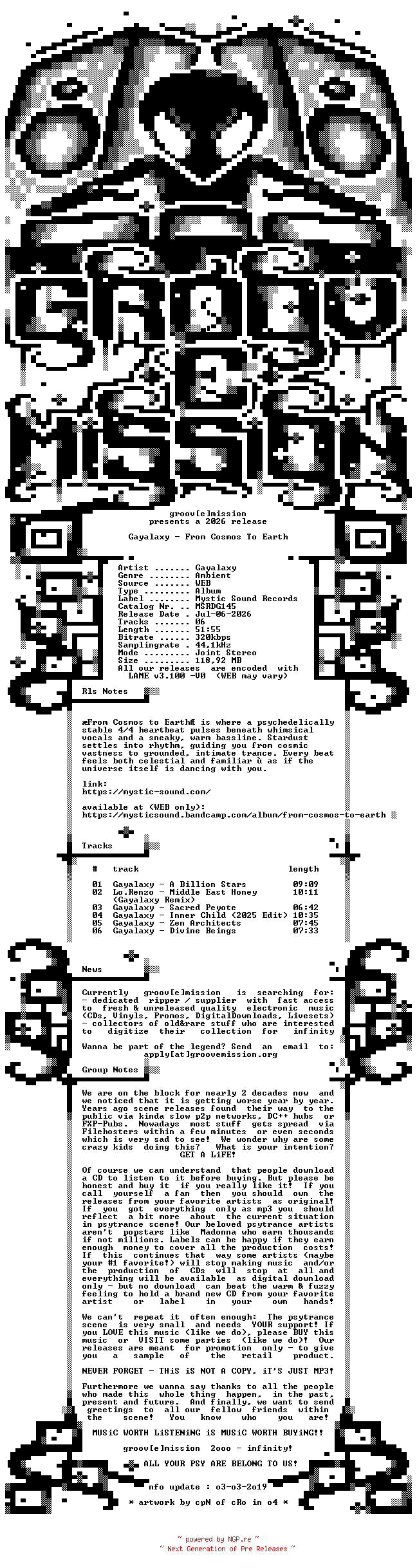 NFO for the release Gayalaxy_-_From_Cosmos_To_Earth-(MSRDG145)-WEB-2026-gEm by gEm