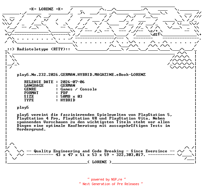 NFO for the release play5.No.232.2026.GERMAN.HYBRID.MAGAZINE.eBook-LORENZ by LORENZ