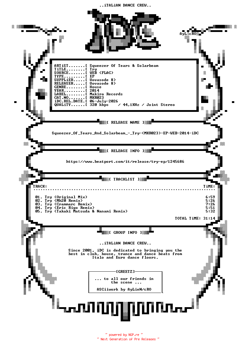 NFO for the release Squeezer_Of_Tears_And_Solarbeam_-_Try-(MKR023)-EP-WEB-2014-iDC by iDC