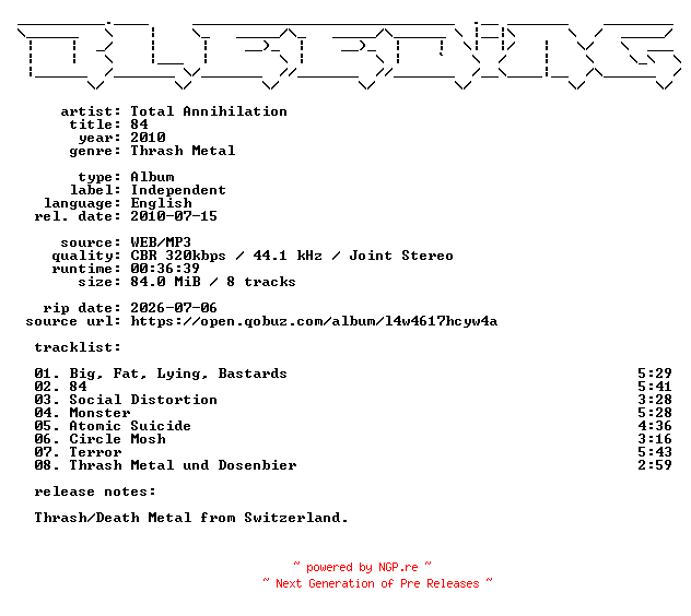 NFO for the release Total_Annihilation-84-WEB-2010-BLEEDiNG by BLEEDiNG