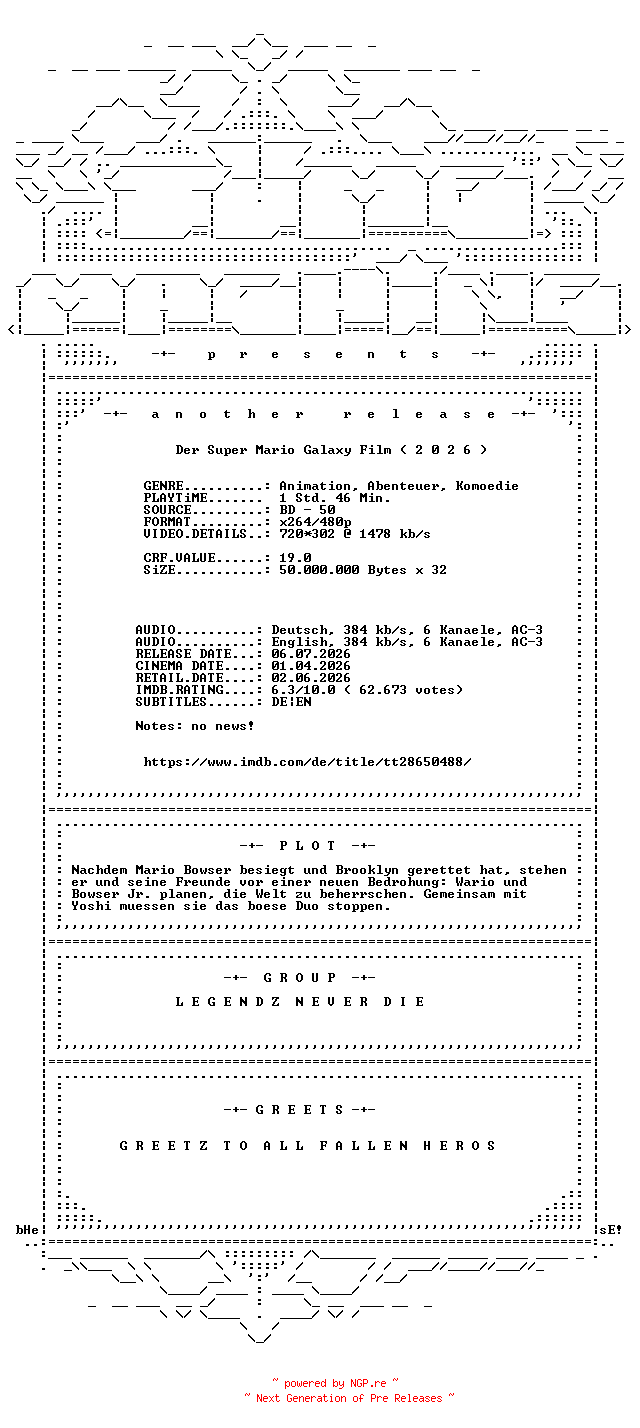 NFO for the release Der.Super.Mario.Galaxy.Film.2026.German.DL.AC3.BDRip.x264-TM by TM