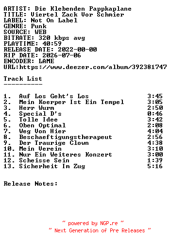 NFO for the release Die_Klebenden_Pappkaplane-Viertel_Zack_Vor_Schmier-WEB-DE-2022-SDR by SDR