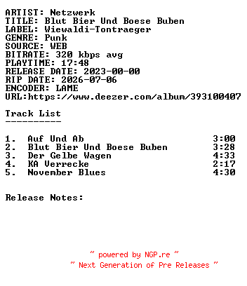 NFO for the release Netzwerk-Blut_Bier_Und_Boese_Buben-WEB-DE-2023-SDR by SDR