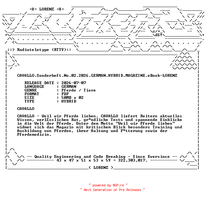 NFO for the release CAVALLO.Sonderheft.No.02.2026.GERMAN.HYBRID.MAGAZINE.eBook-LORENZ by LORENZ