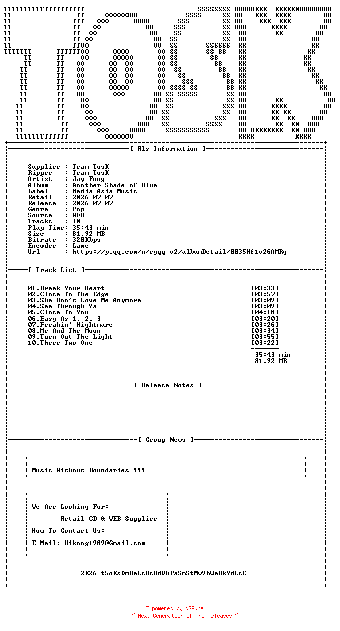 NFO for the release Jay_Fung-Another_Shade_of_Blue-WEB-2026-TosK by TosK