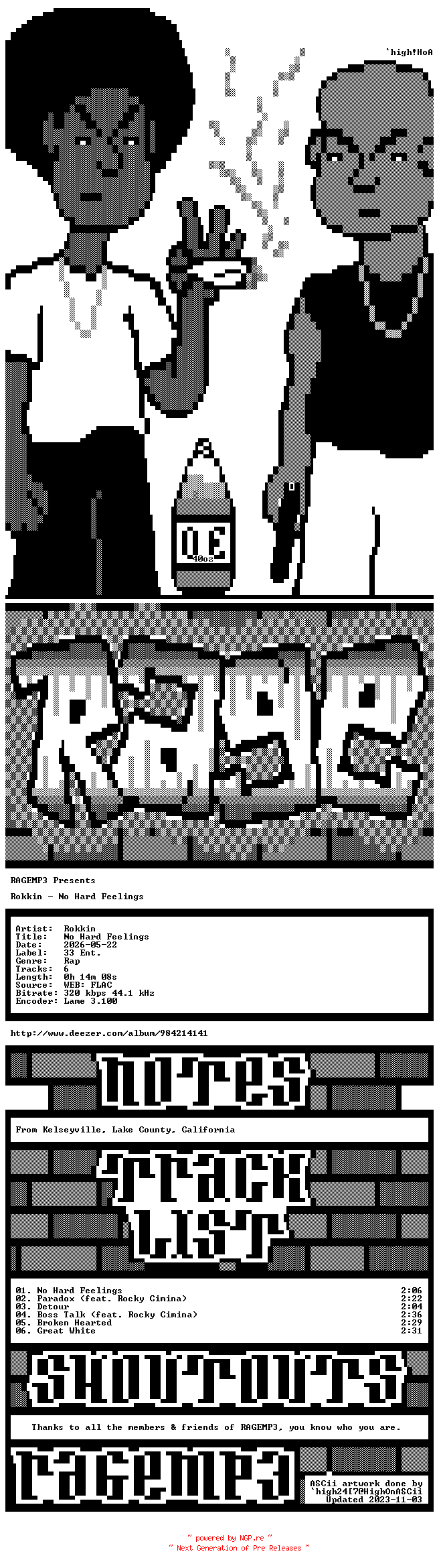 NFO for the release Rokkin-No_Hard_Feelings-EP-WEB-2026-RAGEMP3 by RAGEMP3