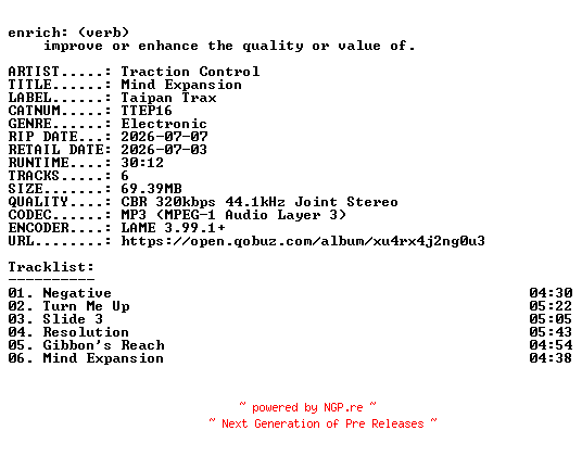 NFO for the release Traction_Control-Mind_Expansion-(TTEP16)-WEB-2026-ENRiCH by ENRiCH