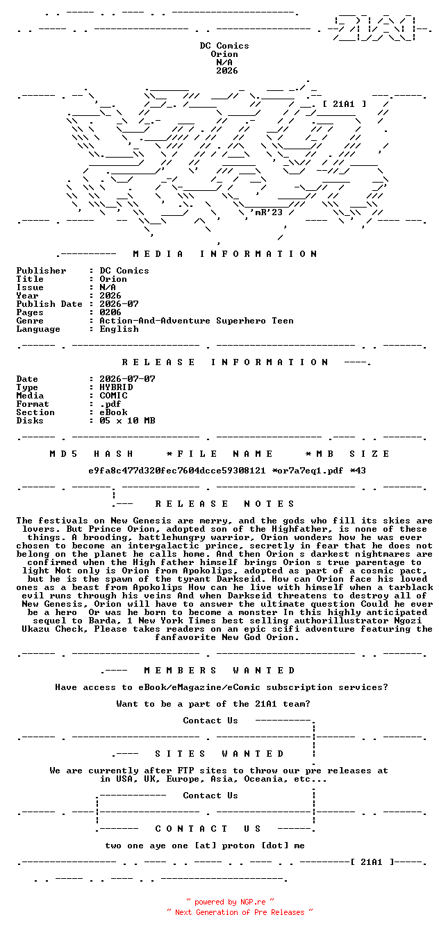 NFO for the release DC.Comics.-.Orion.2026.HYBRID.COMIC.eBook-21A1 by 21A1