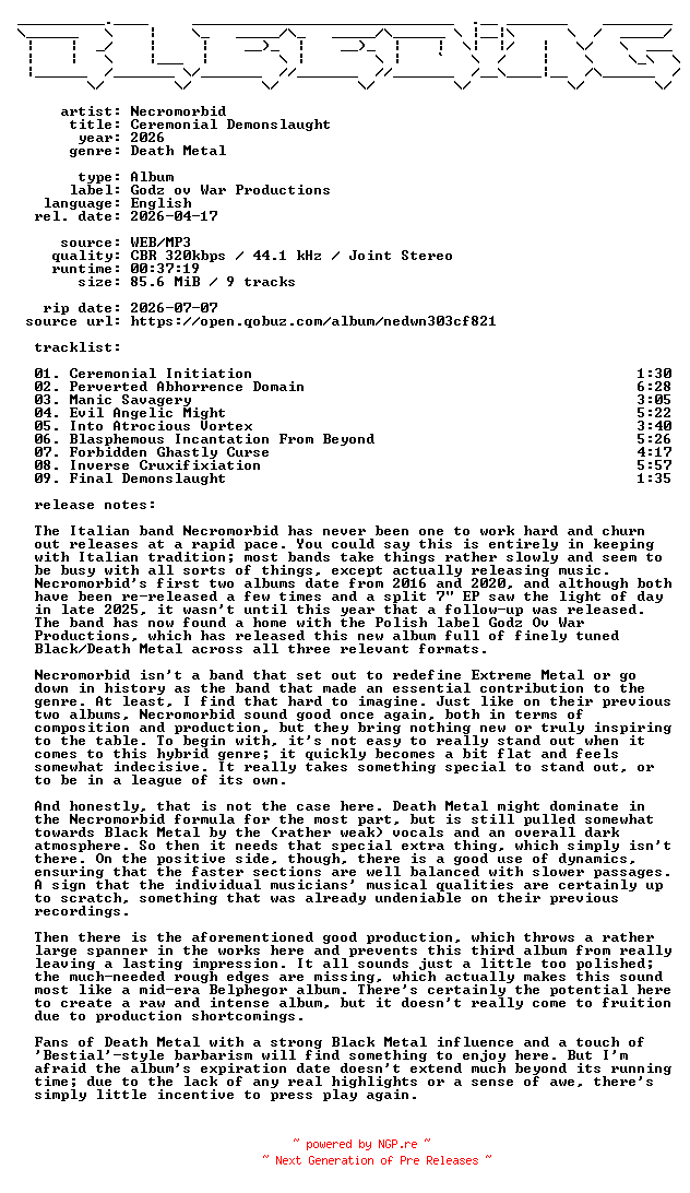 NFO for the release Necromorbid-Ceremonial_Demonslaught-WEB-2026-BLEEDiNG by BLEEDiNG
