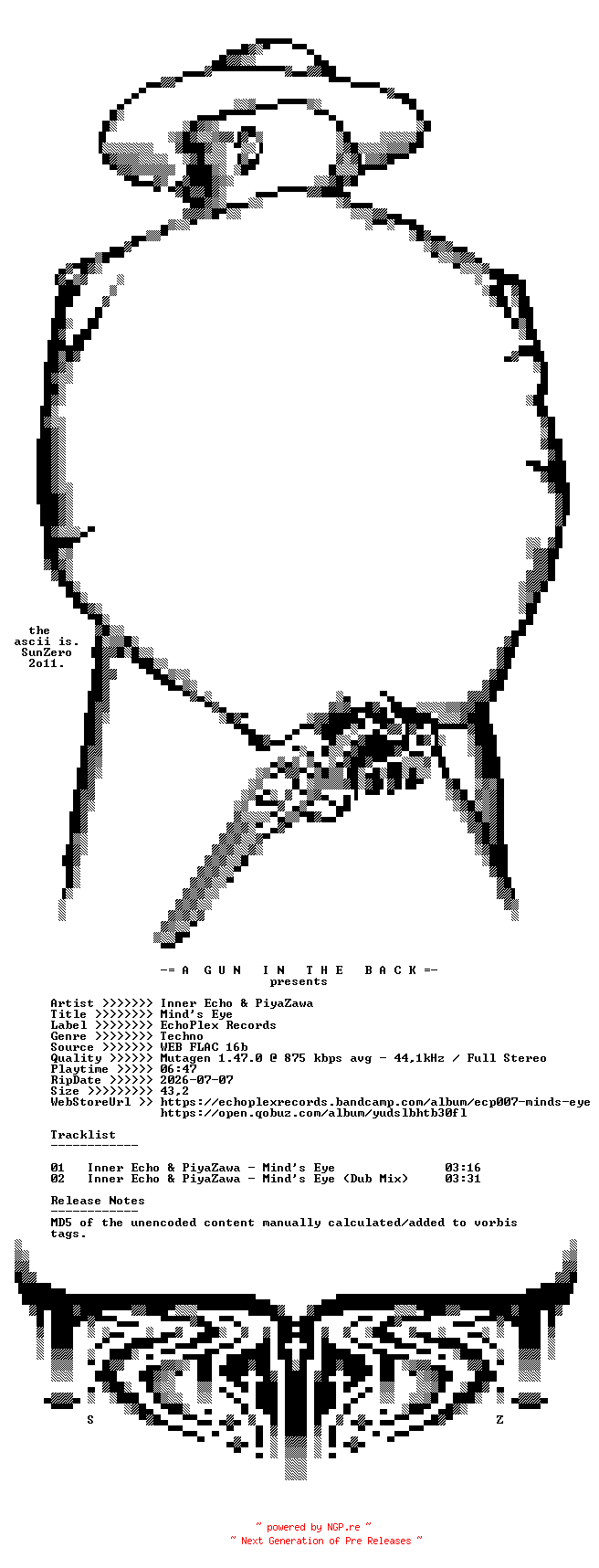 NFO for the release Inner_Echo_And_PiyaZawa-Minds_Eye-(ECP007)-16BIT-WEB-FLAC-2026-AGITB by AGITB