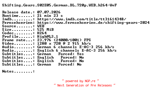 NFO for the release Shifting.Gears.S02E05.German.DL.720p.WEB.h264-WvF by WvF