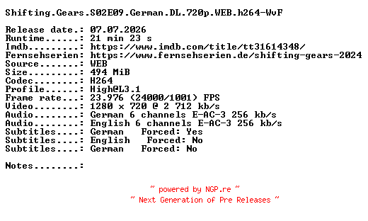NFO for the release Shifting.Gears.S02E09.German.DL.720p.WEB.h264-WvF by WvF