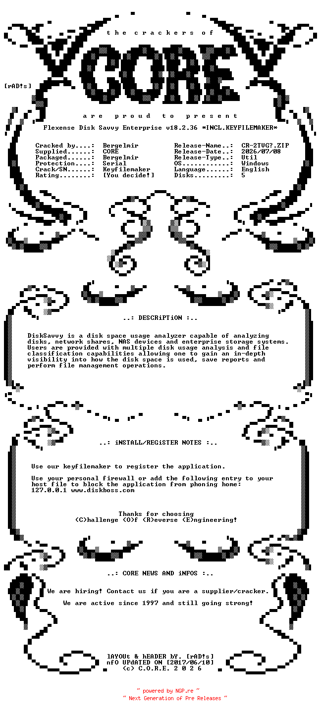 NFO for the release Flexense.Disk.Savvy.Enterprise.v18.2.36.x64.Incl.Keyfilemaker-CORE by CORE